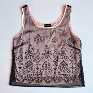 Vintage K Studio Collection Beaded Pink and Black Mesh Top